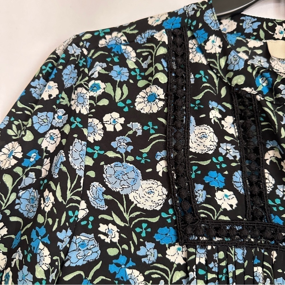 Ann Taylor Loft Women's Floral Print Blue White Black Peasant Style Blouse sz S - Picture 5 of 12